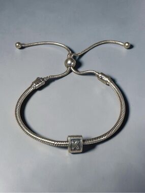 Pandora Silver K Initial Adjustable Charm Bracelet